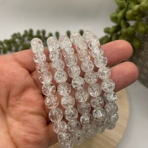 ONE Clear Crackle Quartz (fire & ice) Beaded Stretch Bracelet -8mm (0022)